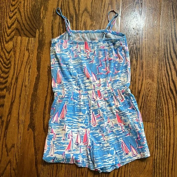 Lilly Pulitzer Girls Jaycee Romper Zanzibar Blue Boatyliciouslarge (8-10) NWOT